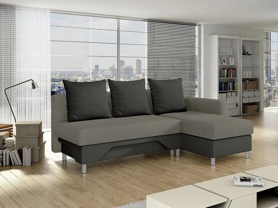 Sofá de canto Akron 100, Cama com arrumação, 215x133x95cm, 93 kg, Pernas: Plástico