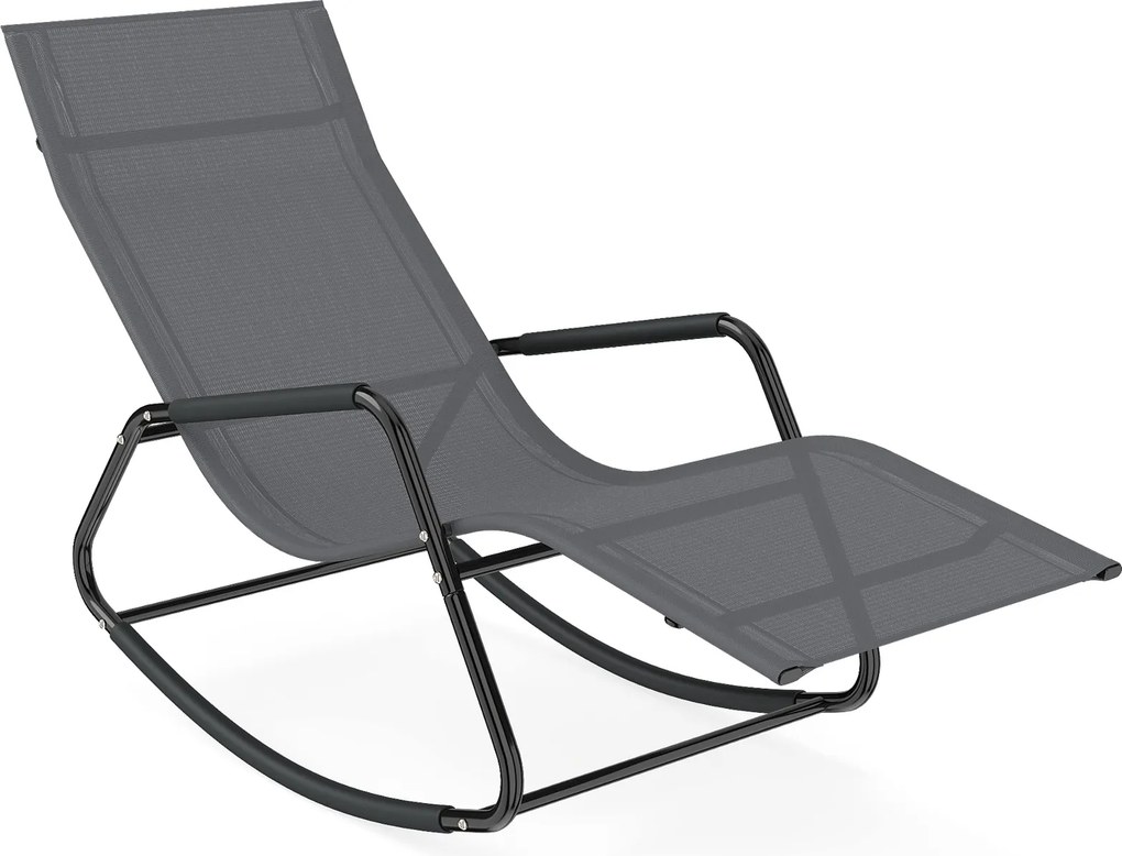 Cadeira baloiço com braços e Estrutura metálica – Poltrona de relaxamento para pátio ou terraço, cinzenta