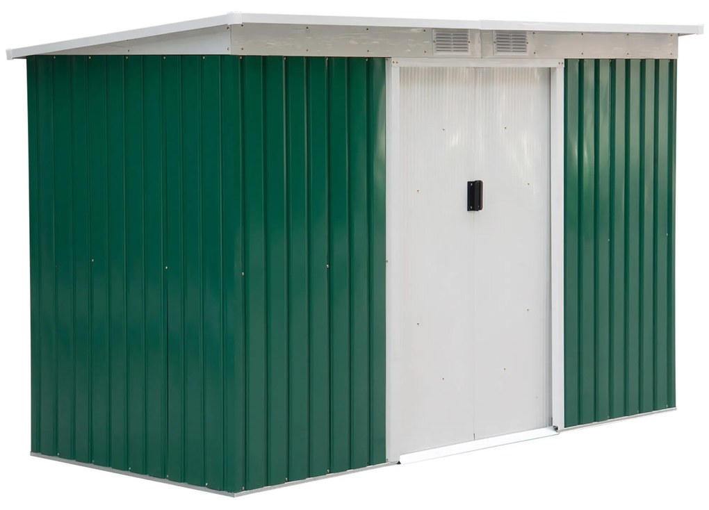 Outsunny Abrigo de Jardim 280x130x172cm Abrigo de Exterior de Aço Galvanizado com Porta Corredeira e Ventilações Verde