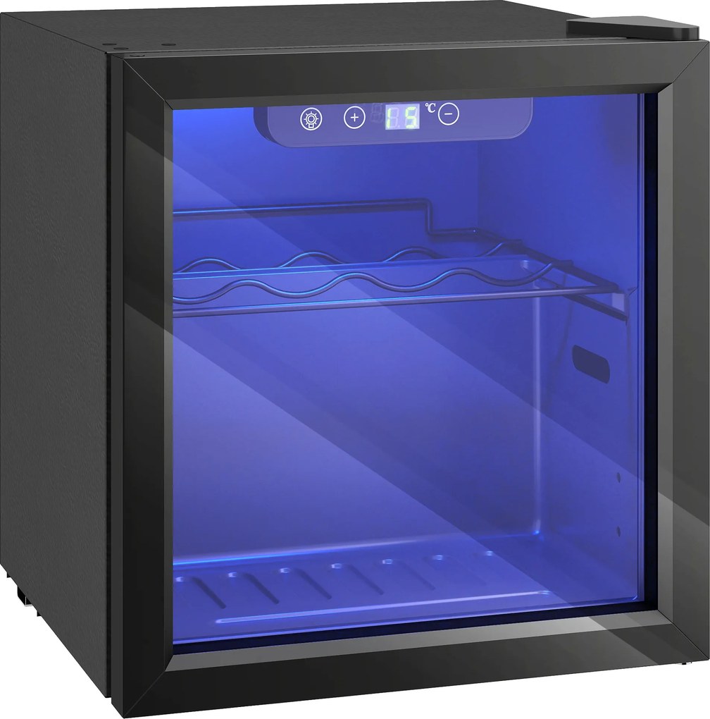 HOMCOM Vinoteca Frigorífico para Vinhos com Capacidade de 36 L Temperatura Ajustável 4-16℃ Porta de Vidro Luz LED Preto | Aosom Portugal