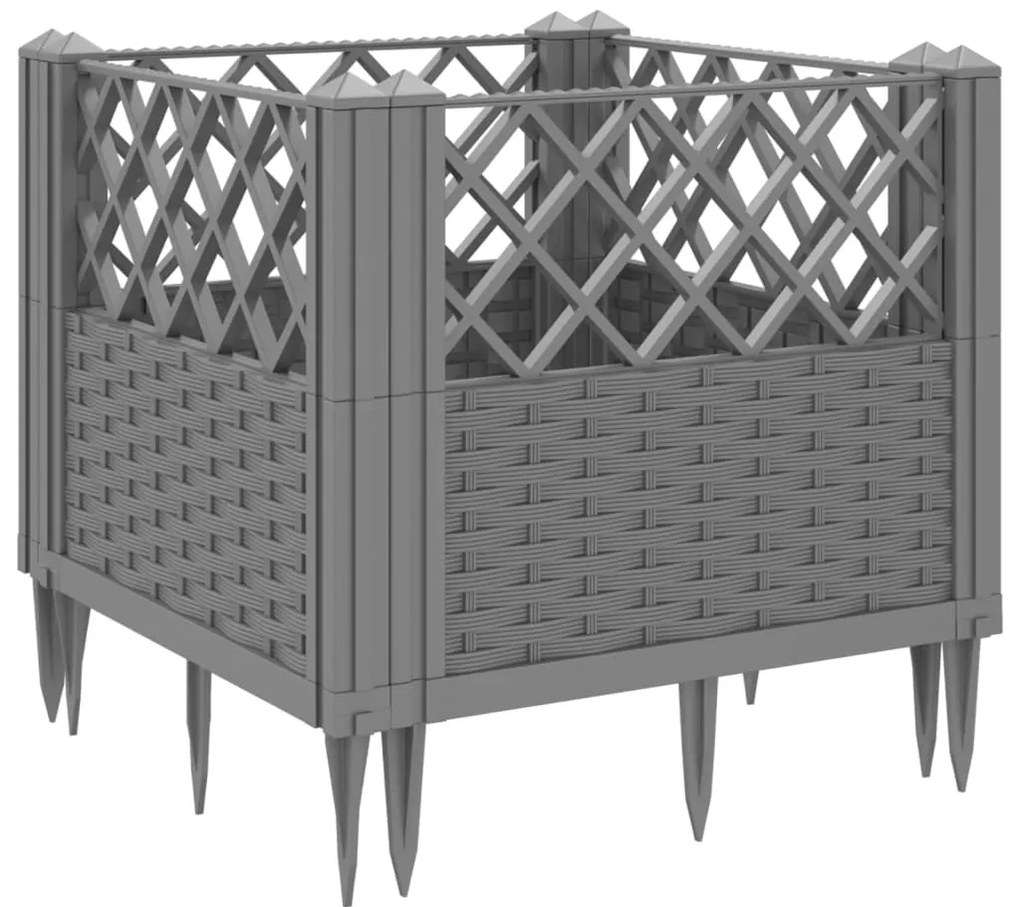 Vaso/floreira jardim c/ estacas 43,5x43,5x43,5cm PP cinza-claro