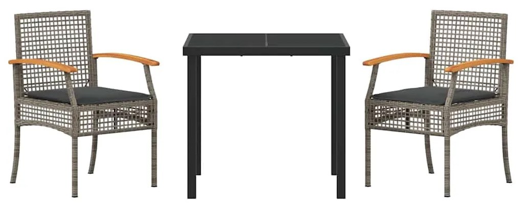 Conjunto de Jantar de Jardim com 3 Peças e Almofadas - Cinza Rattan e
