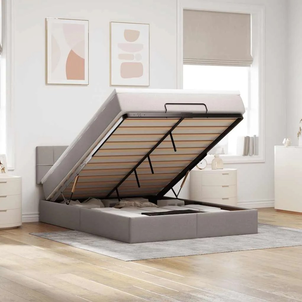 vidaXL Cama otomana com colchão 140x200 cm tecido cinza