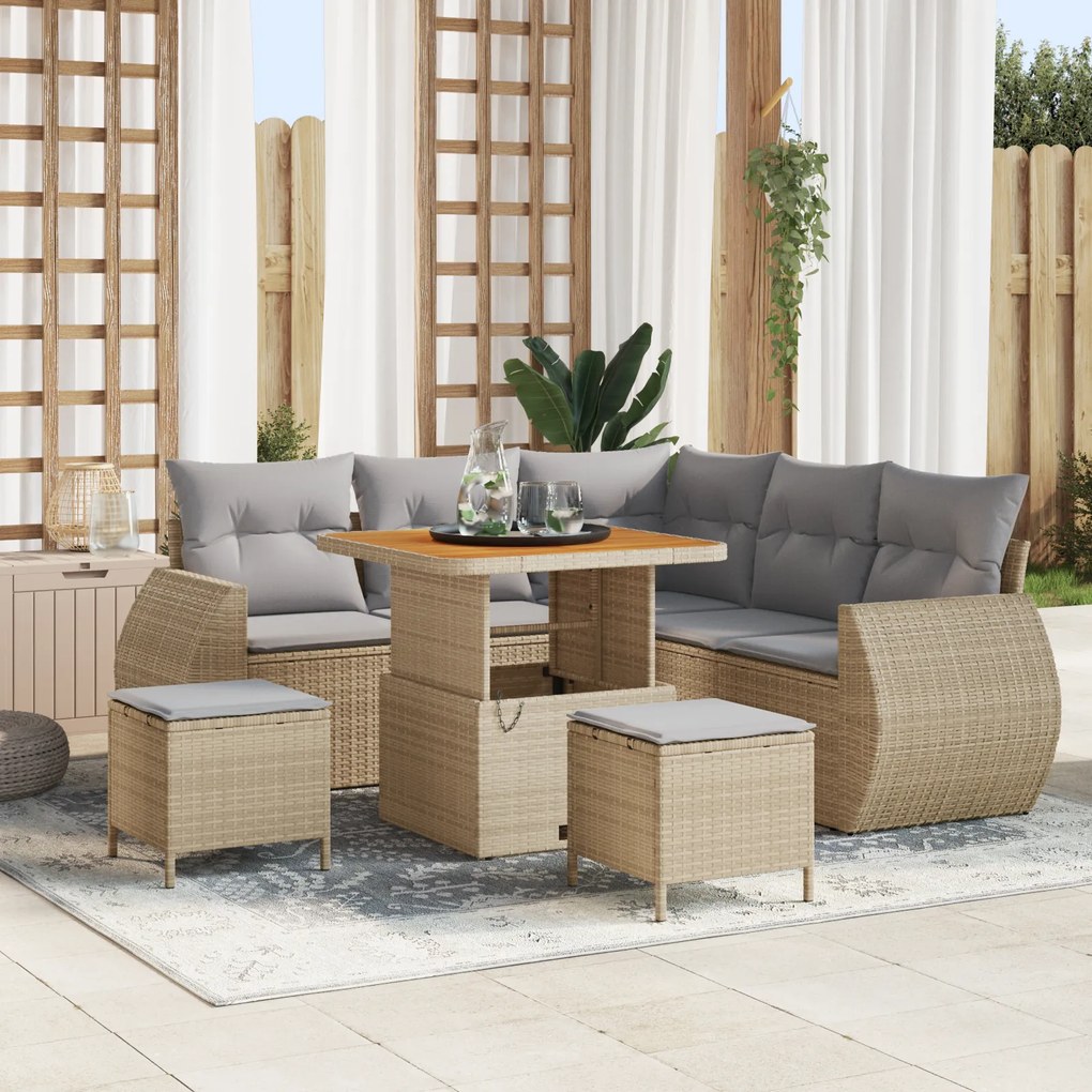 Conjunto de Sofá de Jardim vidaXL com Almofadas Bege de Poly Rattan Acácia