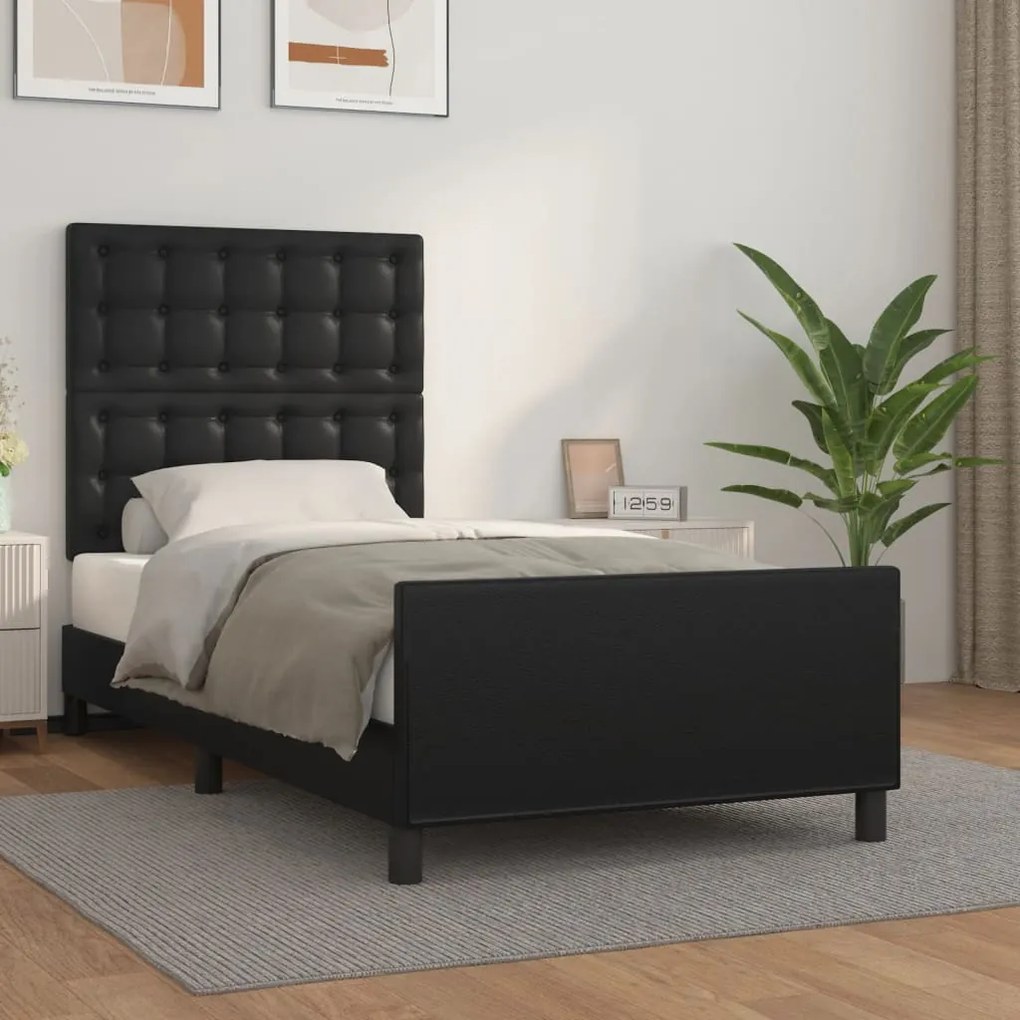 3125555 vidaXL Estrutura cama c/ cabeceira 100x200 cm couro artificial preto