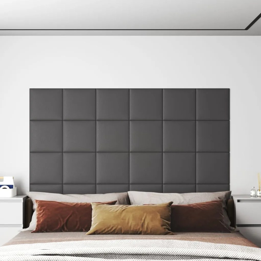 Painel parede 12 pcs 30x30cm couro artificial 1,08 m² cinza