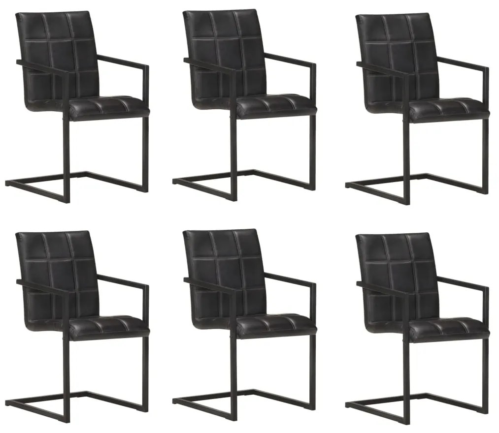 vidaXL Cadeiras de jantar cantilever 6 pcs couro genuíno preto