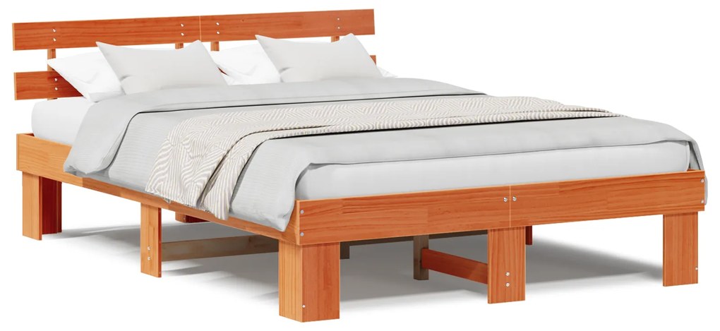 Estrado de Cama com Cabeceira Castanho Encerado 140x200 cm Madeira Mac