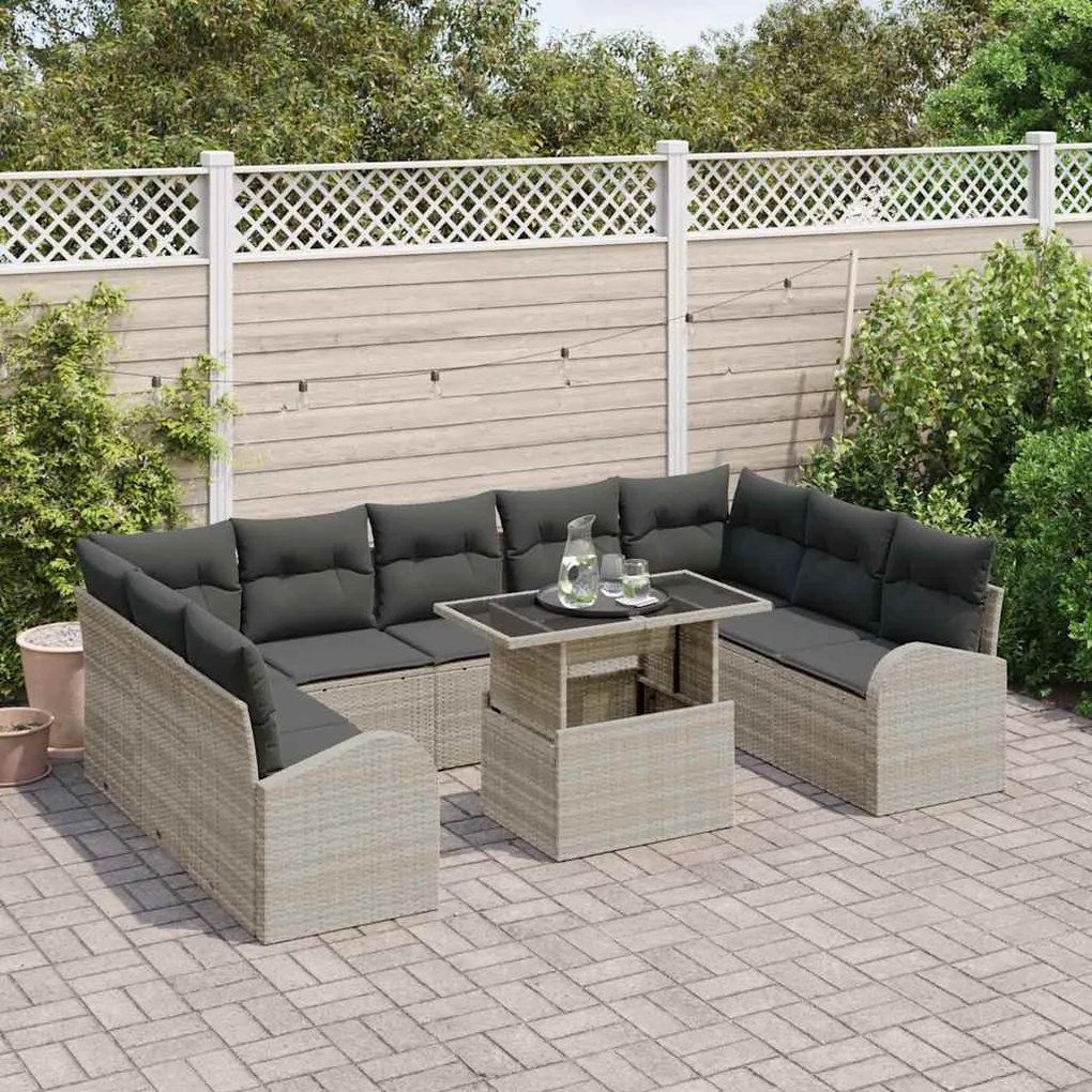 Conjunto de Sofá de Jardim vidaXL 10 Peças com Almofadas Cinza Claro e