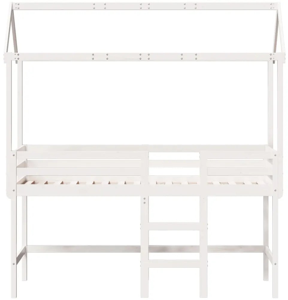 Cama alta c/ escada e telhado 80x200 cm pinho maciço branco