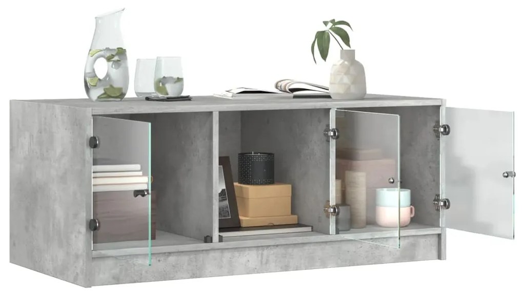 Mesa de centro c/ portas de vidro 102x50x42 cm cinza cimento