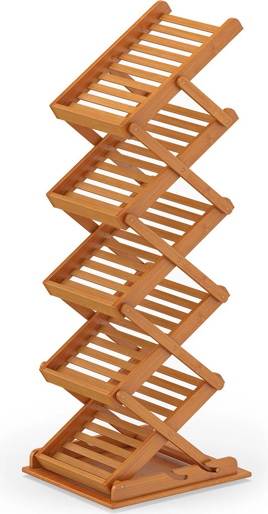 Expositor de Folhetos Dobrável, 40 x 35 x 146 cm, 5 Níveis com Altura Regulável, Nogueira