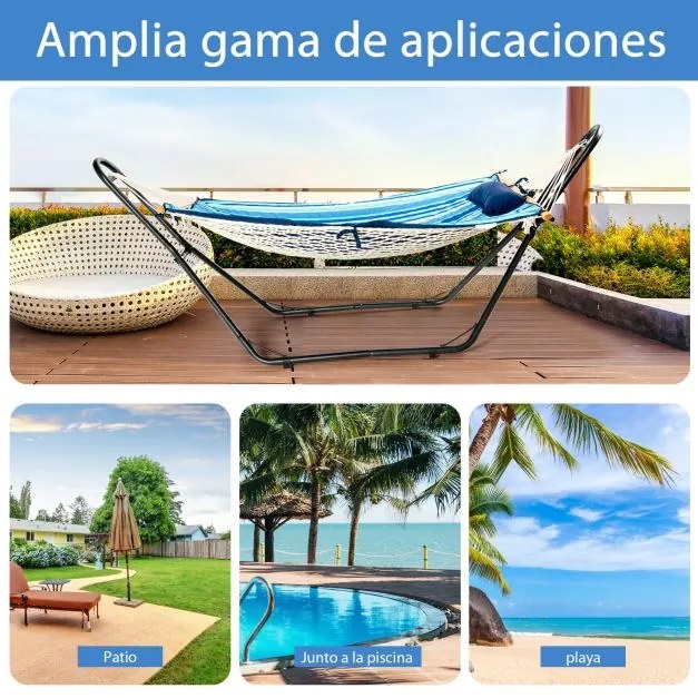 Suporte de rede descanso (Rede não íncluída) com 2 correntes e 2 ganchos em S Ideal com barras extensíveis 280 x 90 x 115 cm Preto