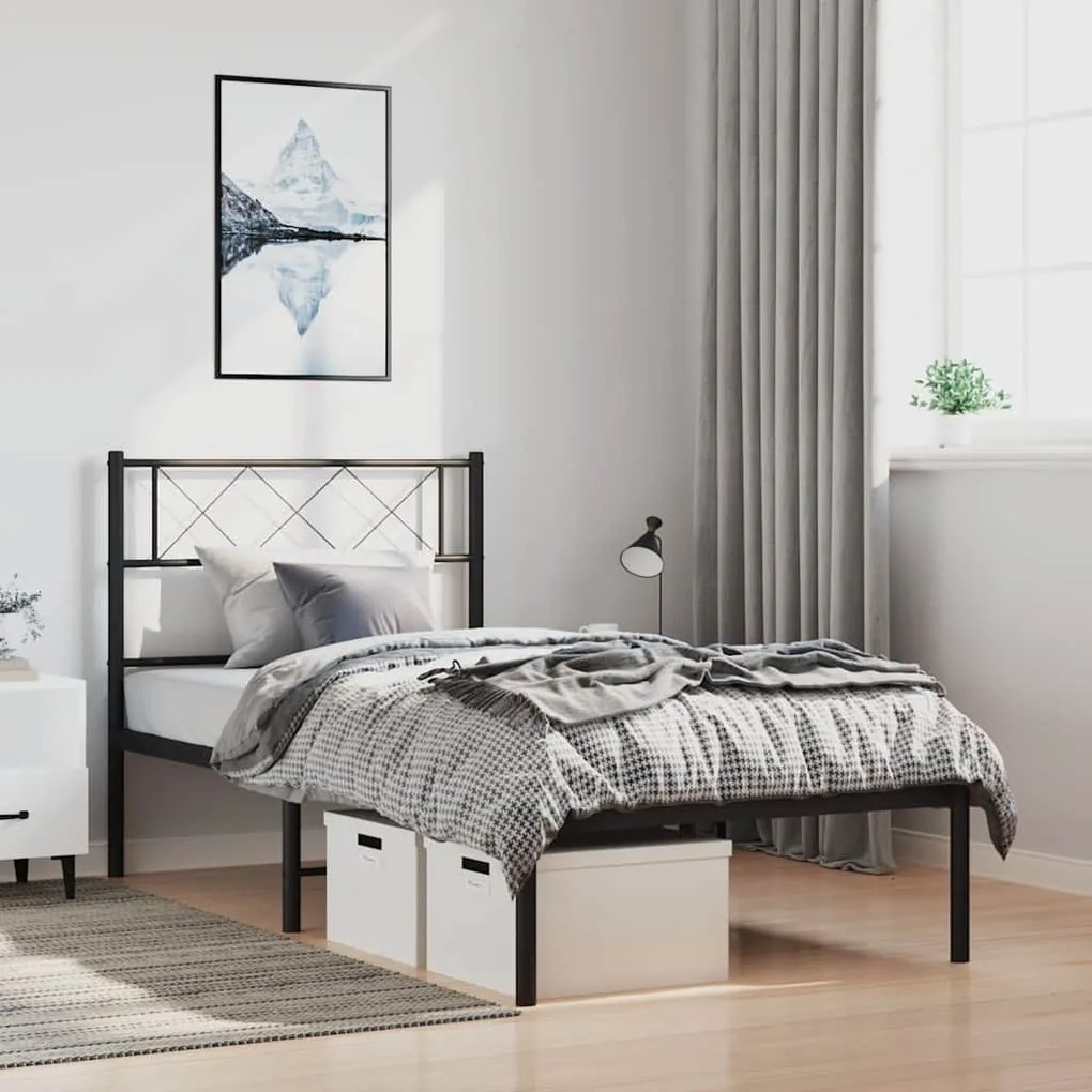 Estrutura de cama com cabeceira 100x190 cm metal preto
