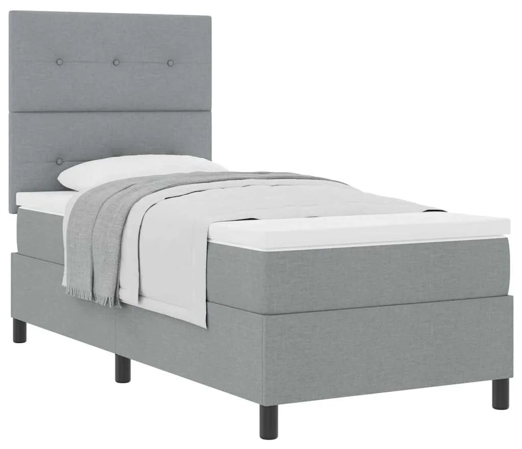 Cama Box Spring com Colchão Cinza Claro 100x200 cm Tecido