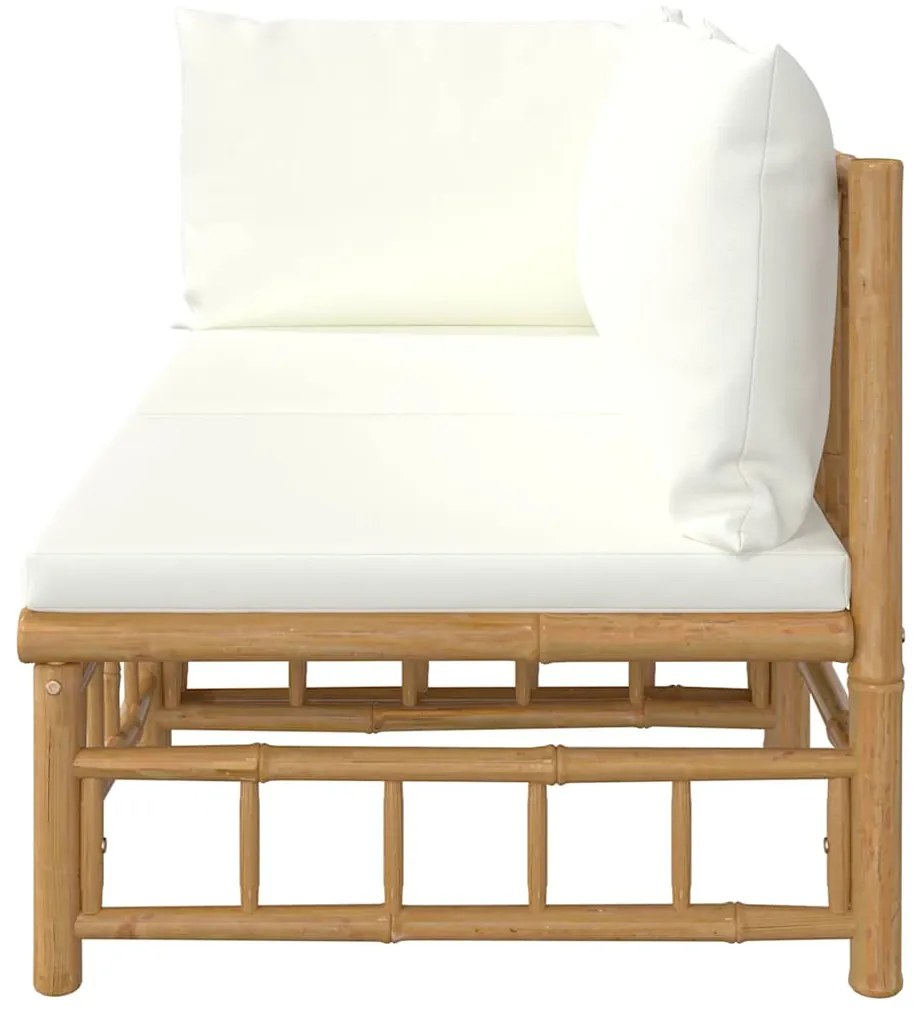 2 pcs conjunto lounge de jardim bambu c/ almofadões branco nata