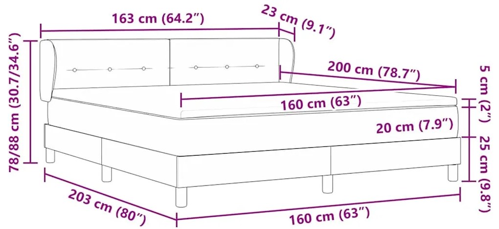 Cama Box Spring com Colchão Cinza Escuro 160x200 cm em Veludo