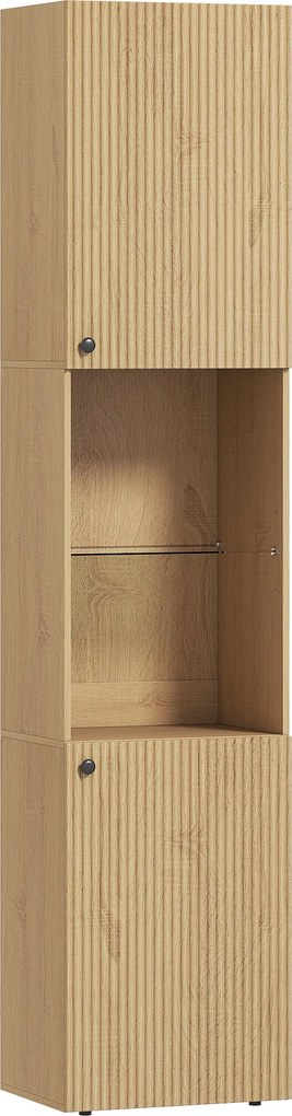 HOMCOM Coluna Casa de Banho Estreita Armário de Banho Alto com 6 Níveis com 2 Portas Prateleira de Vidro 40x31x182 cm Carvalho | Aosom Portugal