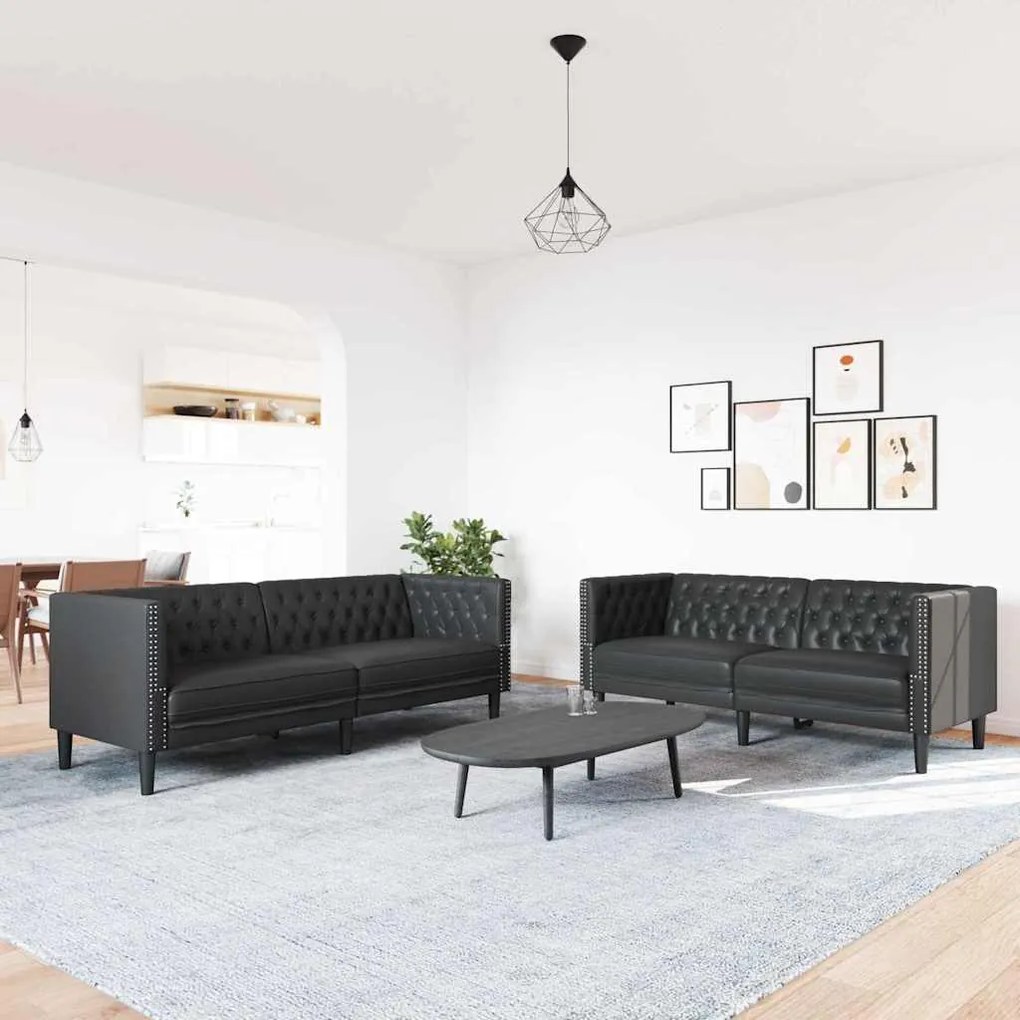 vidaXL Conjunto de Sofás 2 pcs Preto 194 x 74,5 x 70,5 cm