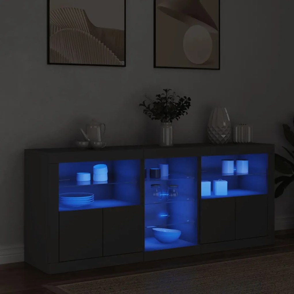Aparador com luzes LED 162x37x67 cm preto