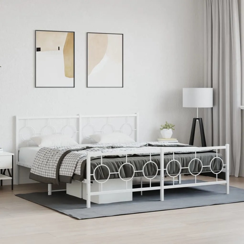 vidaXL Estrutura de cama com cabeceira e pés 183x213 cm metal branco