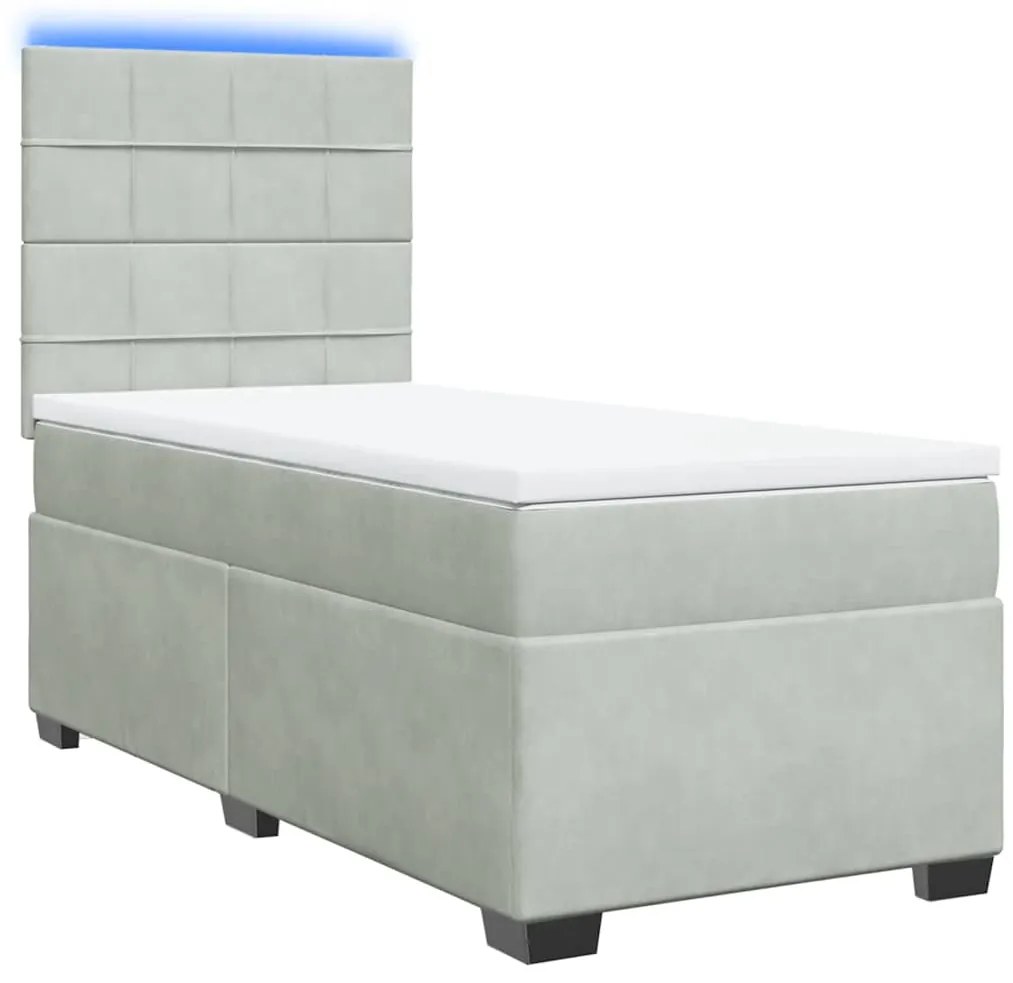 Cama com molas/colchão 80x200 cm veludo cinza-claro