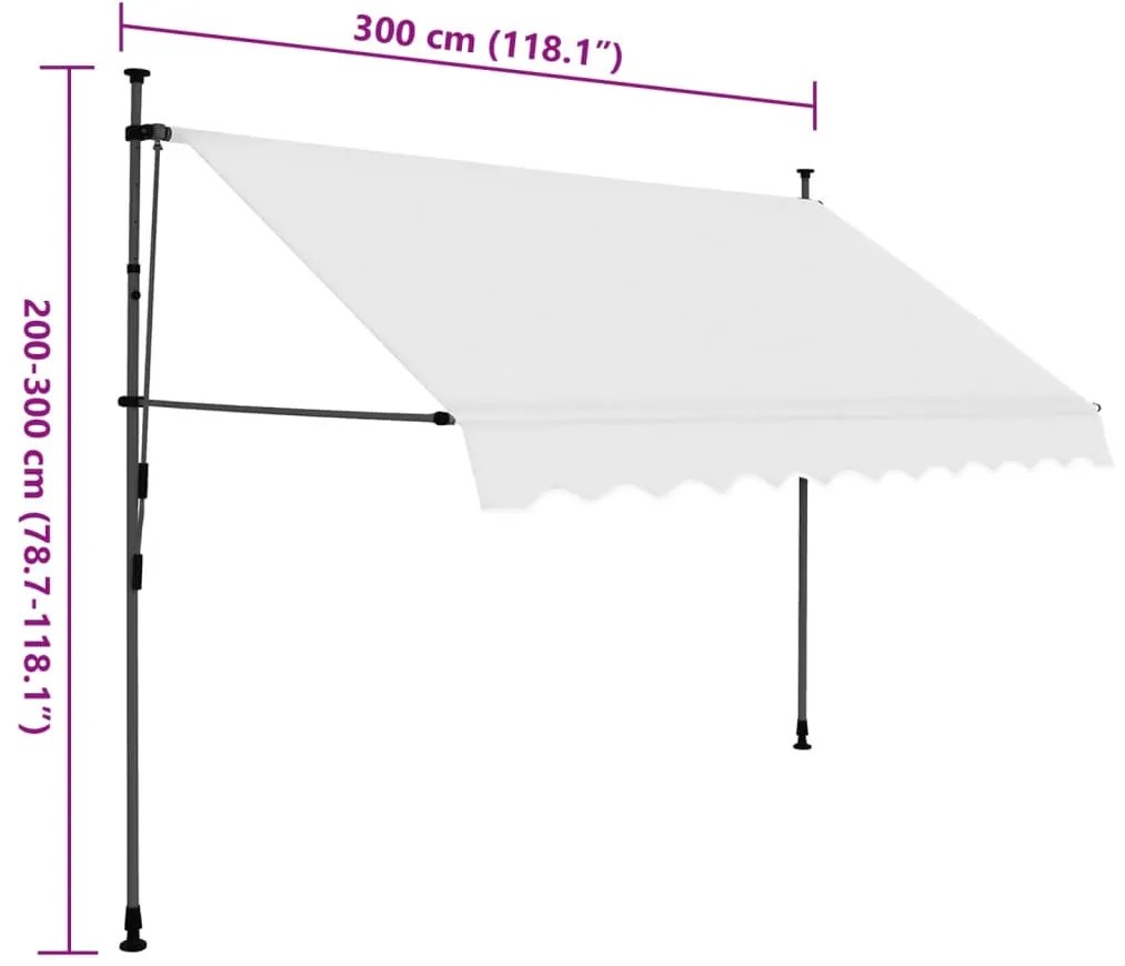 Toldo retrátil manual com LED 300 cm creme