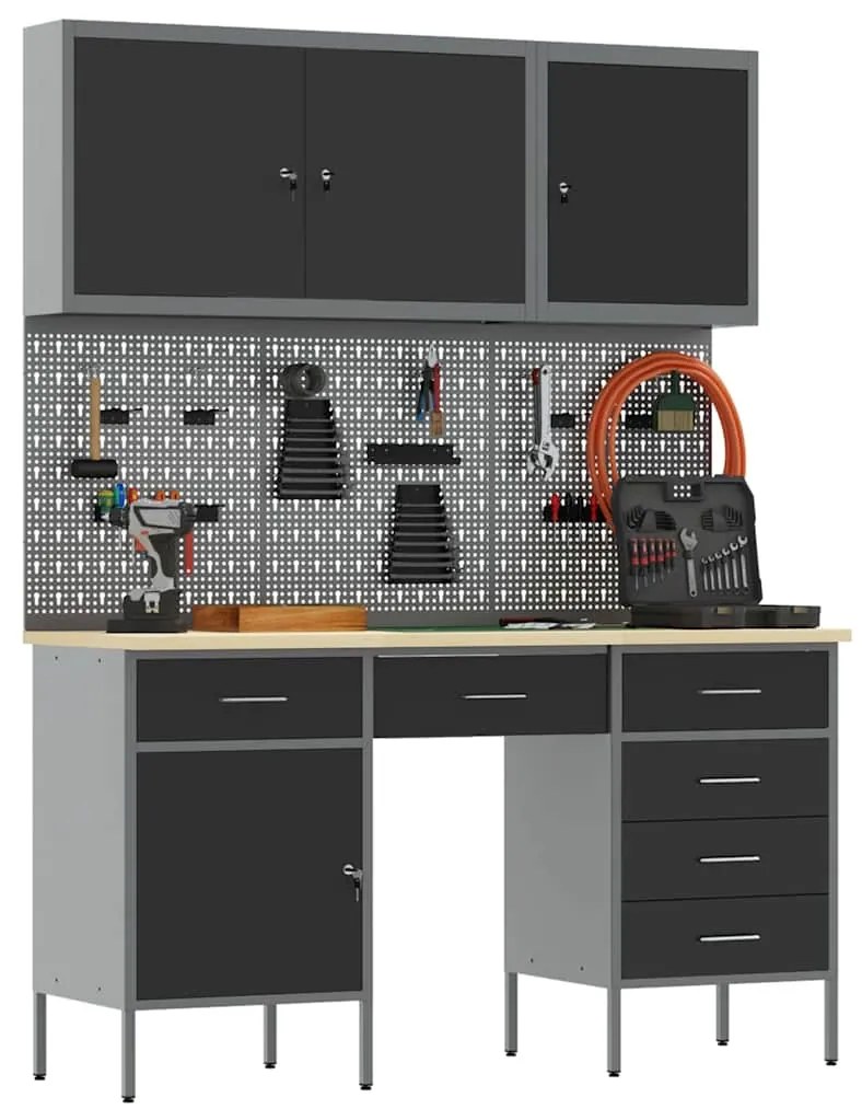 Conjunto de Armário de Trabalho e Painel de Ferramentas vidaXL com 8 P
