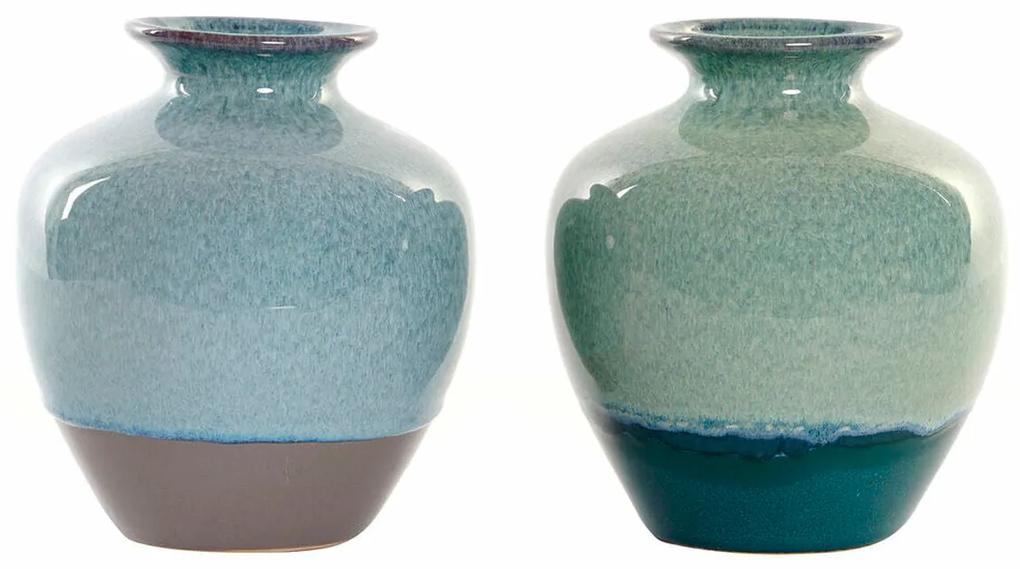 Vaso DKD Home Decor Azul Verde Porcelana Boho (2 pcs) (16 x 16 x 18 cm)