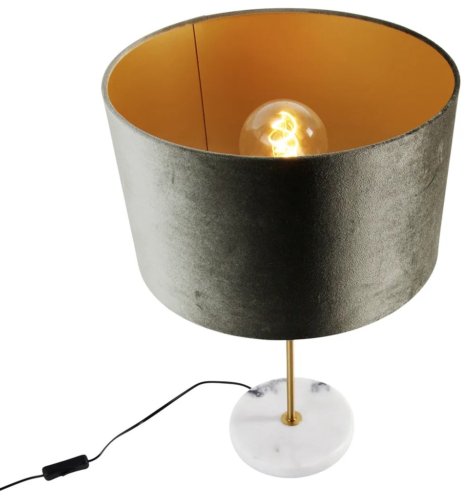 Tafellamp messing met velours kap groen 35cm - Kaso Clássico / Antigo,Moderno