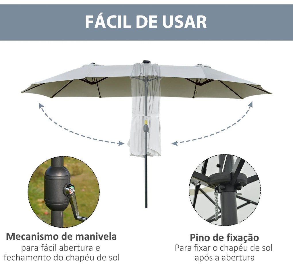 Chapéu de Sol Duplo de Jardim com 48 Luzes LED Solar 450x265x240cm Cha