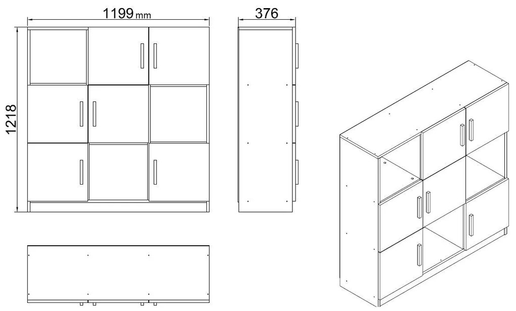 Armário Multiusos VO7 – Nogueira e Antracite – 119,9x121,8x37,6 cm
