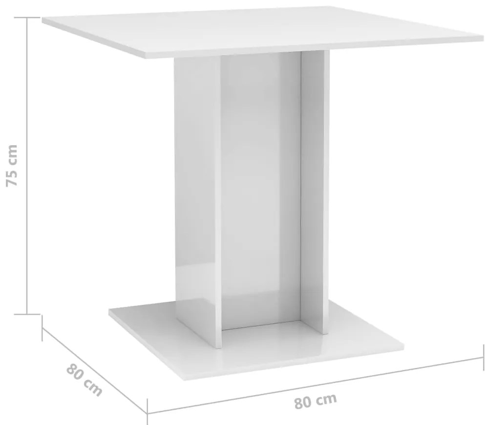 Mesa de jantar 80x80x75 cm contraplacado branco brilhante