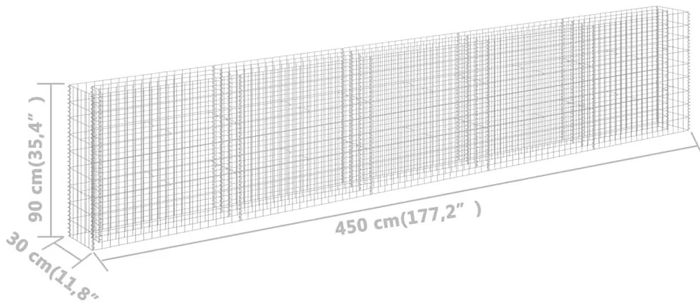 Canteiro elevado/cesto gabião 450x30x90 cm aço galvanizado