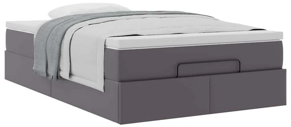 Estrutura de cama otomana com colchão cinza couro falso