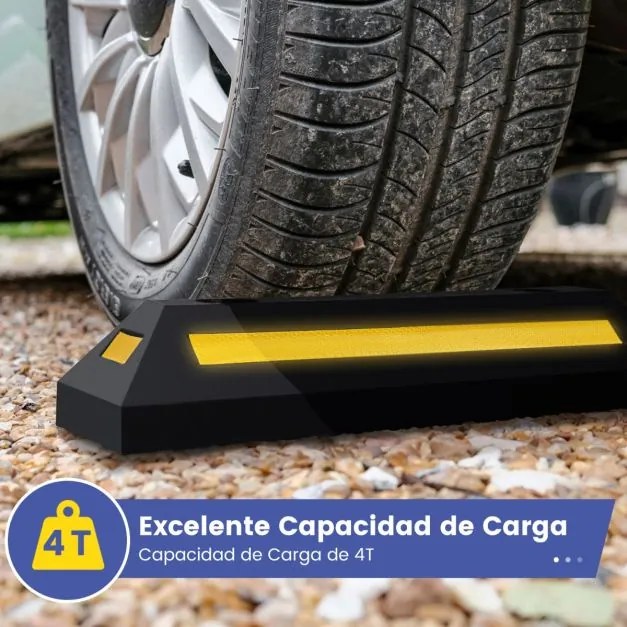 2 Calços de borracha Garagem 54,5 x 16 x 9 cm duráveis e robustos para o chão da garagem com faixas reflectoras Amarelo + Preto