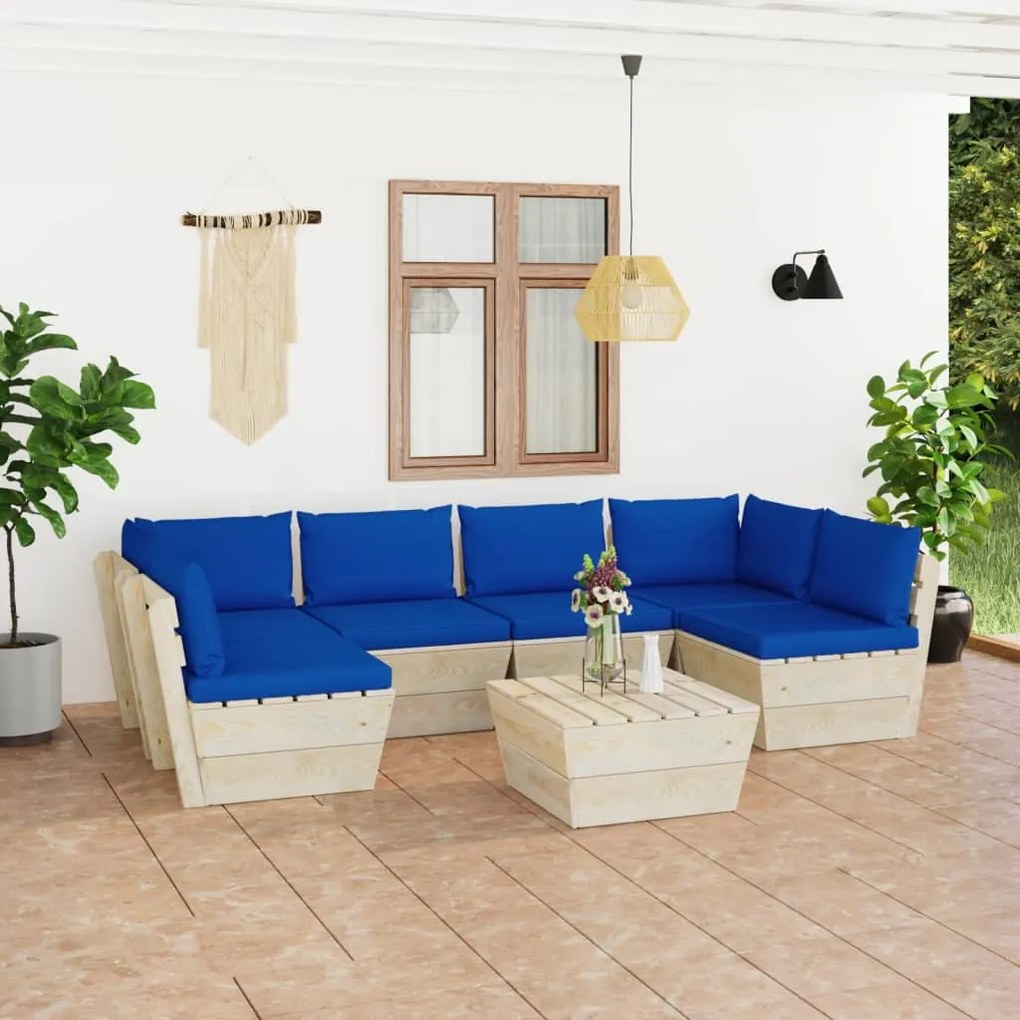 vidaXL 7 pcs conjunto lounge de paletes + almofadões madeira de abeto