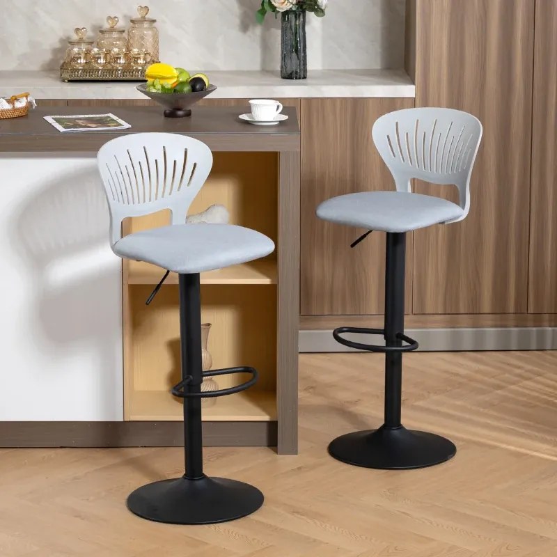 Conjunto de 2 Bancos Altos de Cozinha Giratórios a 360° Reguláveis em Altura de 84-105 cm 40,5x43x84-105 cm Cinzento