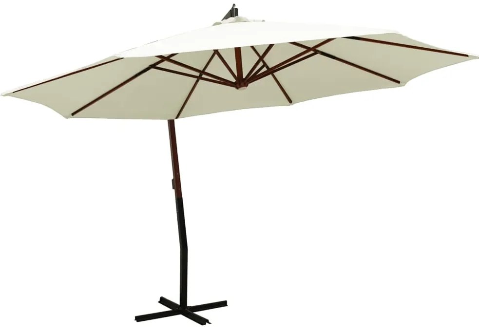 318437 vidaXL Guarda-sol suspenso com poste em madeira 350 cm branco areia