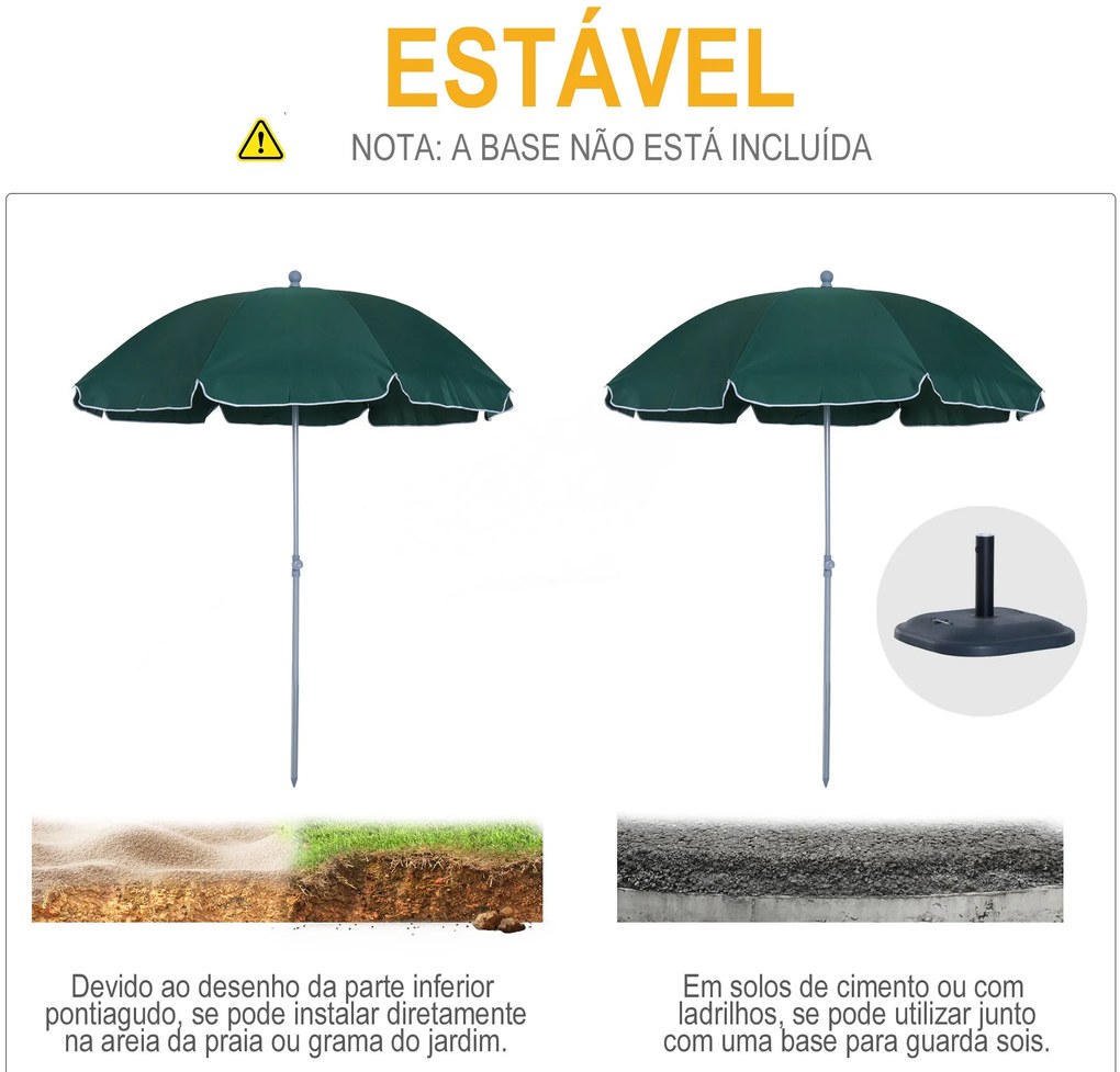 Guarda-sol de praia Ø202 cm de diâmetro Telhado Inclinado Poste Destac