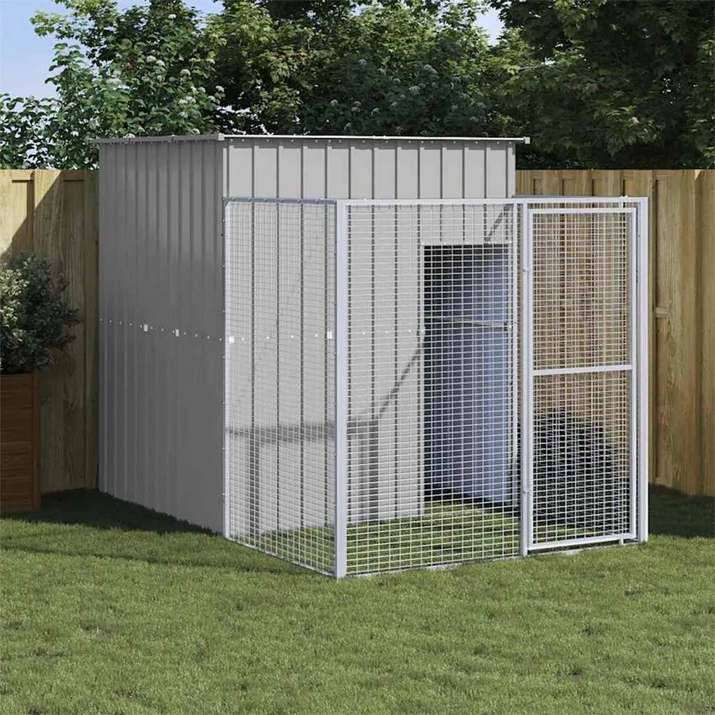Casota para cães com parque aço galvanizado cinzento-claro