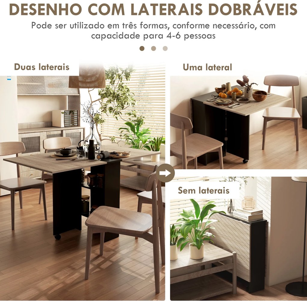 Mesa Dobrável de Cozinha “Rimma” com Prateleiras e Rodas – 75x140 cm –