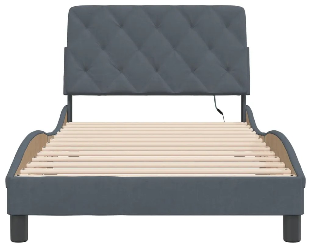 Estrutura de cama c/ luzes LED 100x200cm veludo cinzento-escuro