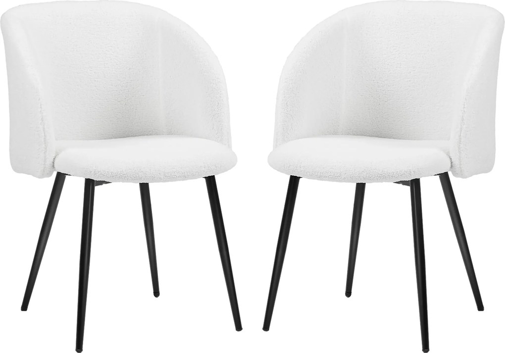 HOMCOM Conjunto de 2 Cadeiras de Sala de Jantar com Encosto em Tecido Efeito Lã Bouclê Pernas em Aço 55x62x80 cm Branco Preto | Aosom Portugal