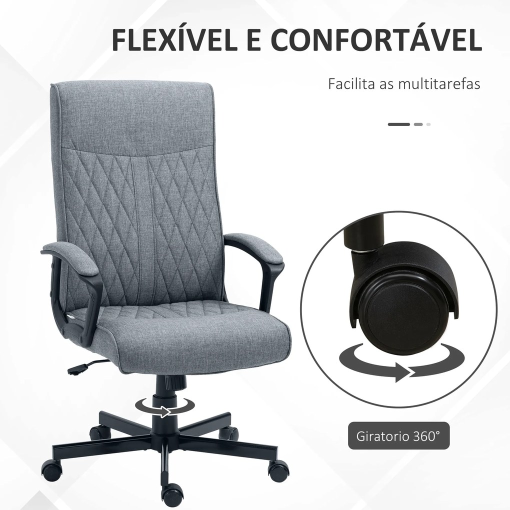 Cadeira de Escritório Giratória 360° Cadeira de Escritório com Encosto Alto Altura Ajustável e Função de Inclinação para Escritório Carga 120kg 65x65x