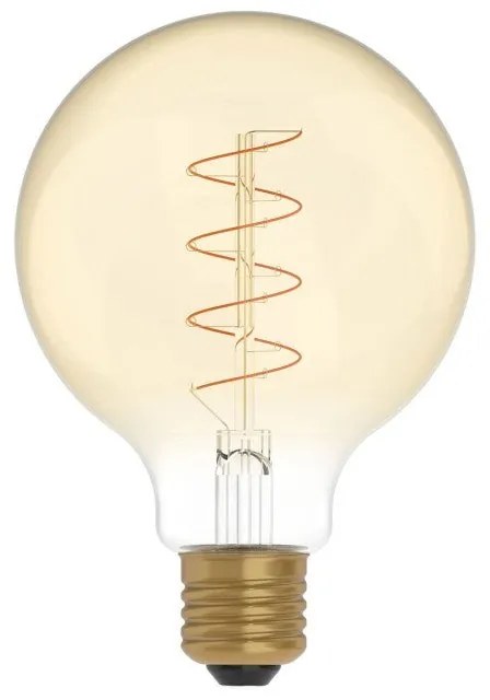 Lâmpada LED Dourada C06 Linha Carbono Filamento Curvo Espiral Globo G95 4W E27 Regulável 1800K