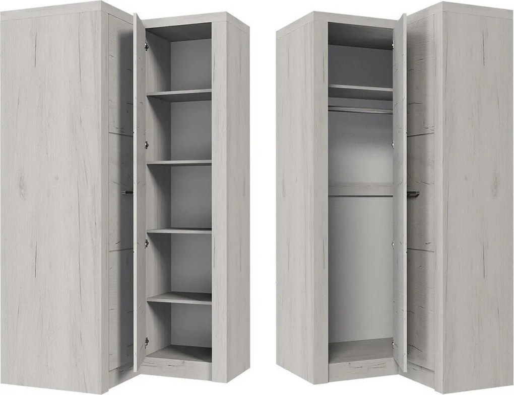 Roupeiro de canto Serfeno 110, Madeira de freixo, 192x106x90cm, 97 kg, Portas para roupeiro: Com dobradiças, Número de prateleiras: 5, Número de prateleiras: 5