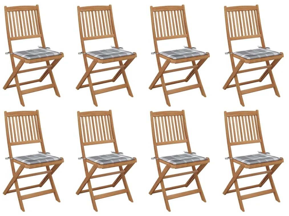 vidaXL Cadeiras de exterior dobráveis c/ almofadões 8pcs acácia maciça