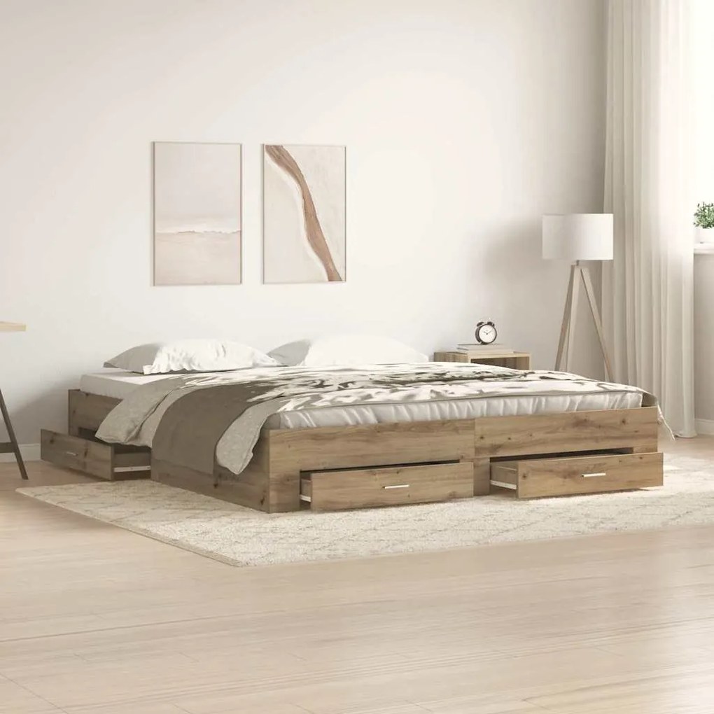Cama com Gavetas vidaXL Carvalho Artesanal 180x200 cm Madeira Engenhar