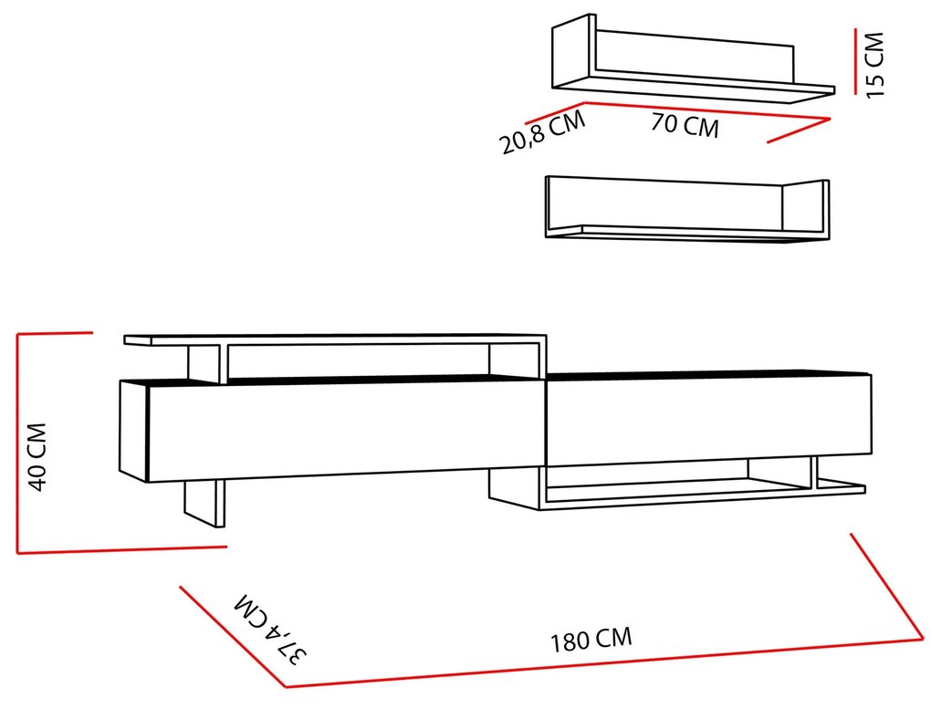 Unidade de TV Ayaz – Branco e Teca – 180x40x37,4 cm